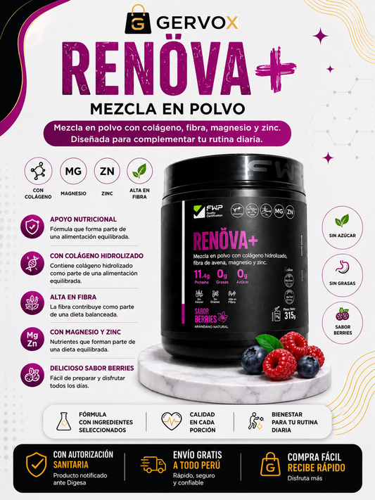RENOVA+ FWP | Colágeno Hidrolizado con Biopéptidos Activos, Resveratrol y Coenzima Q10