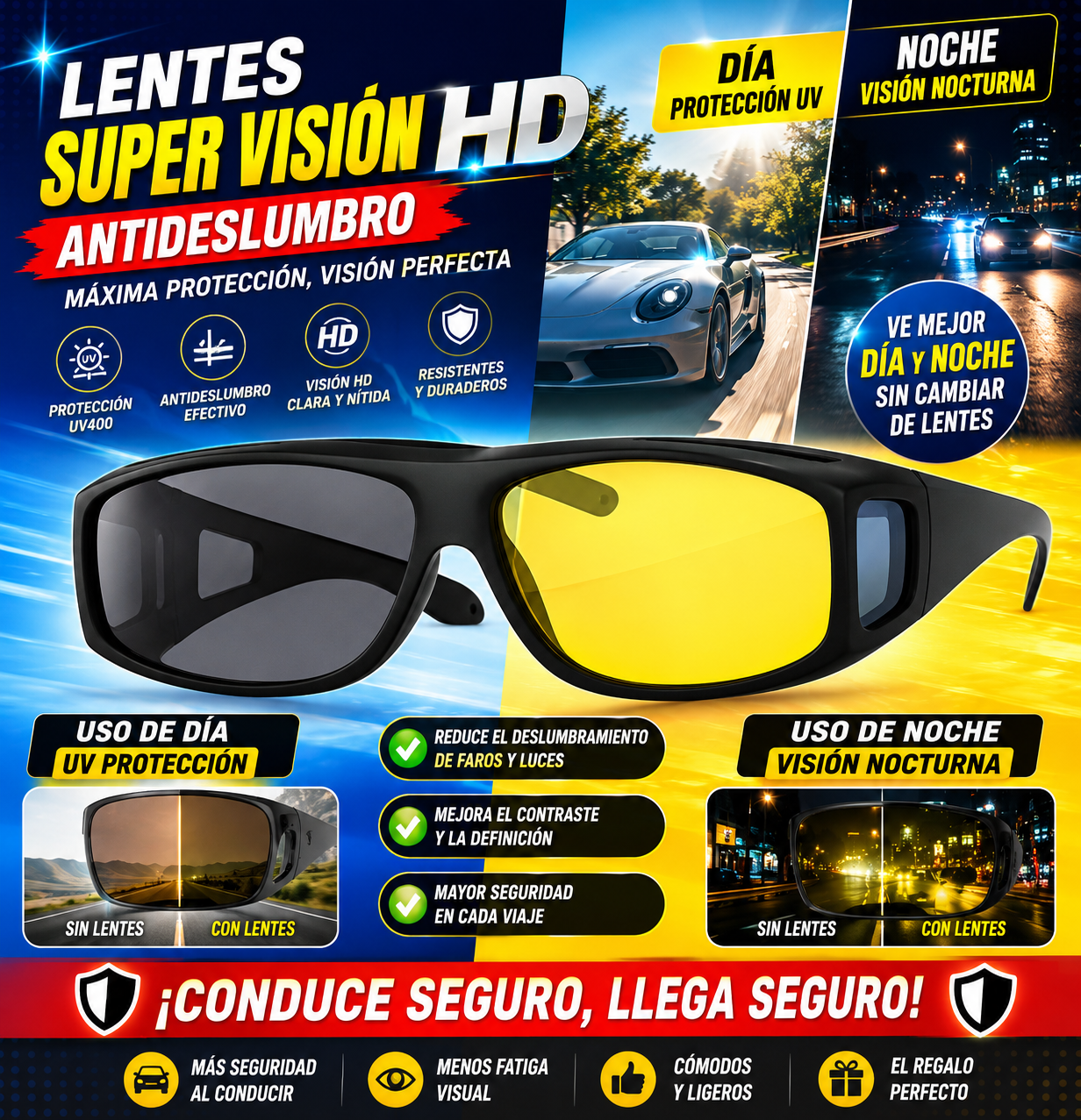 Lentes Super Visión HD Antideslumbrantes Día y Noche